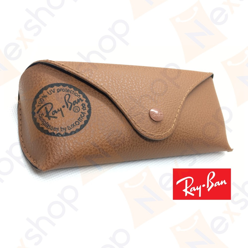 Brown Medium Soft Leather Case w/ Cloth & GiftBox For Rayban Sunglasses Eyeglass