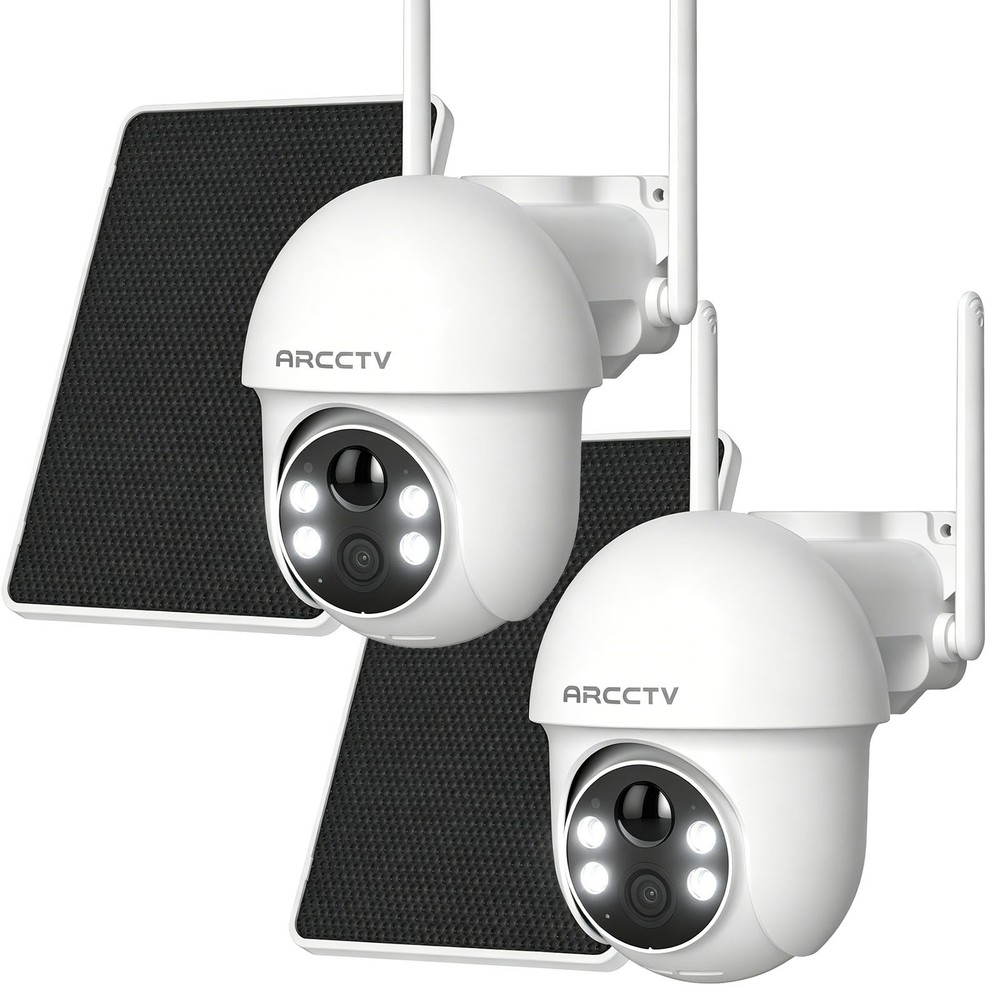 2Pack WiFi Security Camera Outdoor Wireless Solar Battery PTZ Color Night Vision