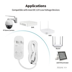 36W 12V 3A/3000mA Power Supply Adapter 6FT 5.5×2.1mm DC Plug White Cord