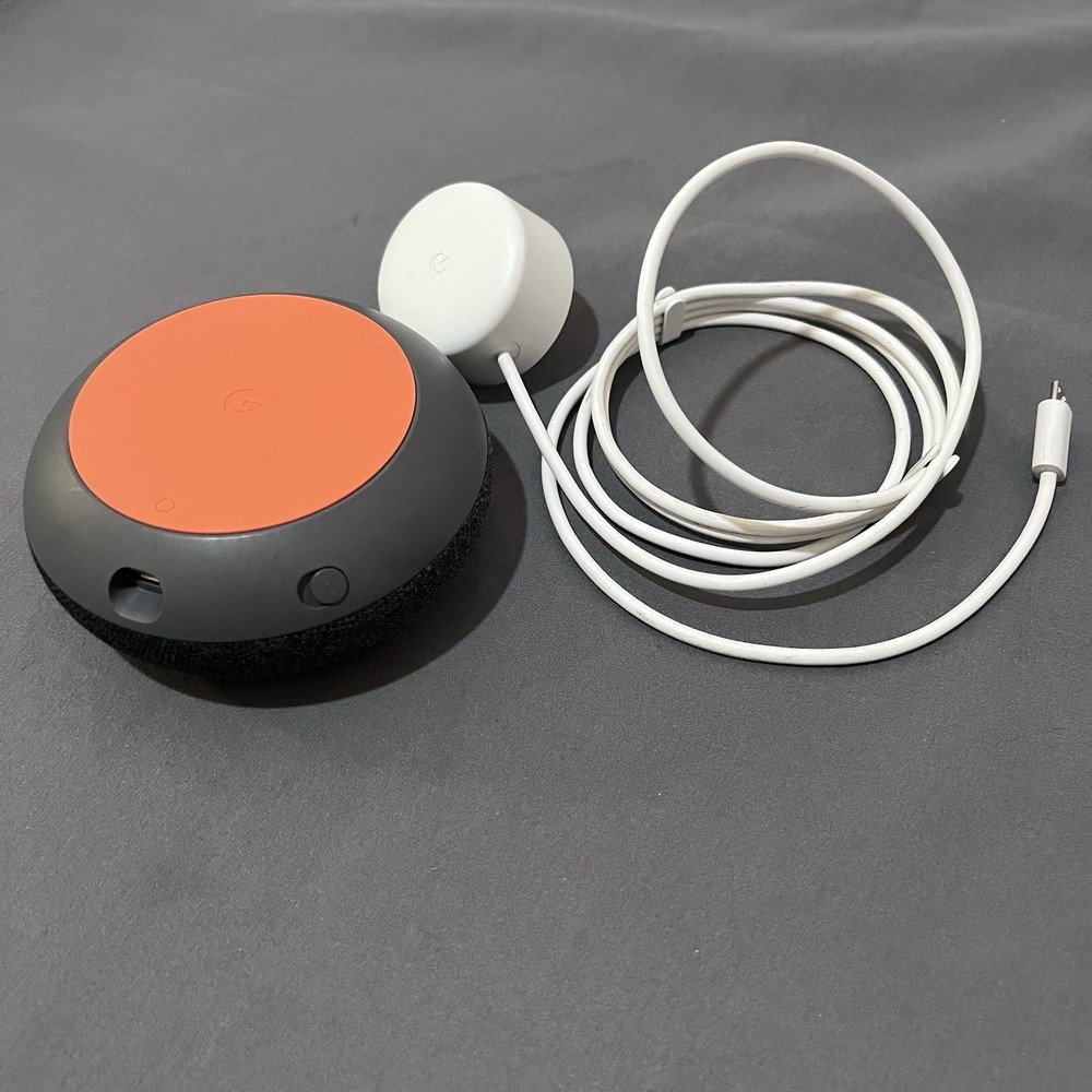 Google Nest Mini Smart Speaker Works Google Assistant Model H0A Orange Gray Hole