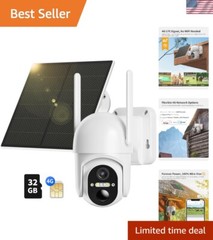 2K Solar Security Camera with 4G LTE – Includes SIM & Memory, No WiFi Required