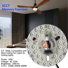 24W 5.3″ LED Ceiling Fan Light Kit in Diameter, 3CCT (3500K 4500K 6000K)