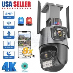 Dual Lens 4K WiFi Security Camera 8X Zoom Outdoor Home Night Vision CCTV PTZ