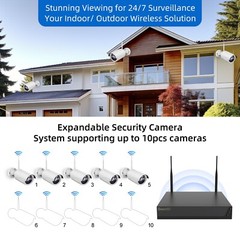 5MP Wireless Security Camera System, 10 Channel 2.5K WiFi NVR +6Pcs 3MP IP Cam