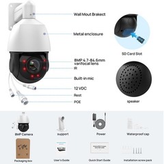 VIKYLIN 8CH 8POE NVR 18×ZOOM 360° IR50M 8MP PTZ Camera Systems Auto Tracking Lot