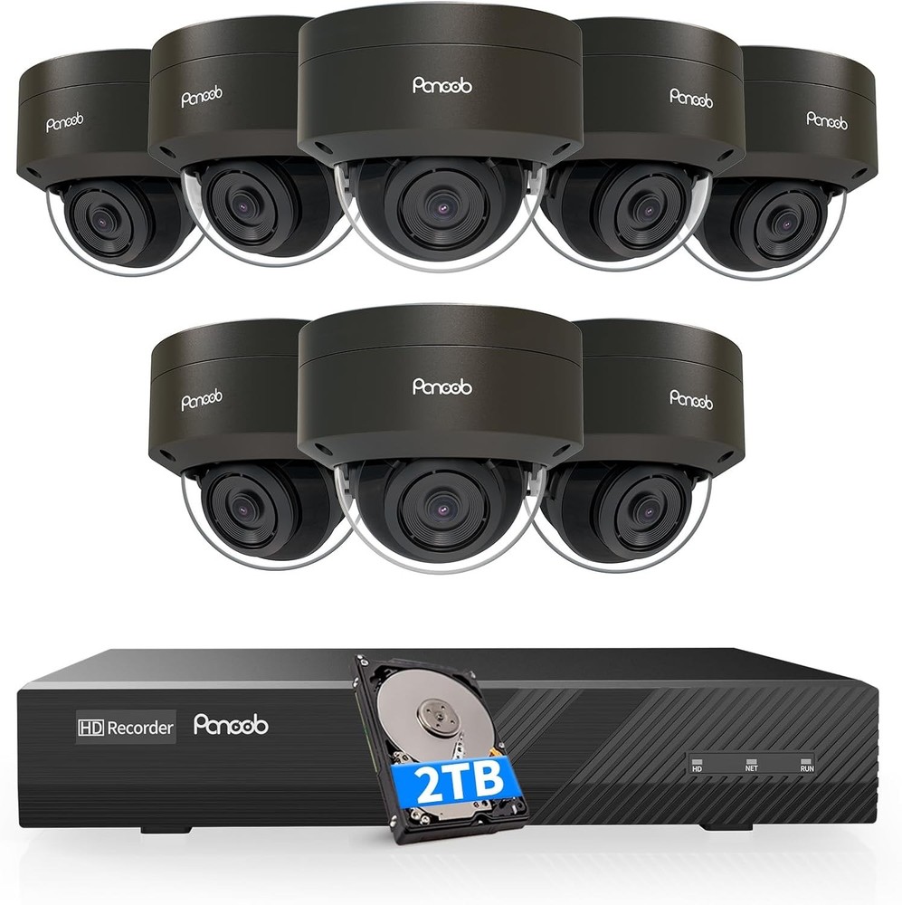 PANOOB Security Camera System PoE, 8PCS 5MP With 8CH NVR 2TB HDD New!!!