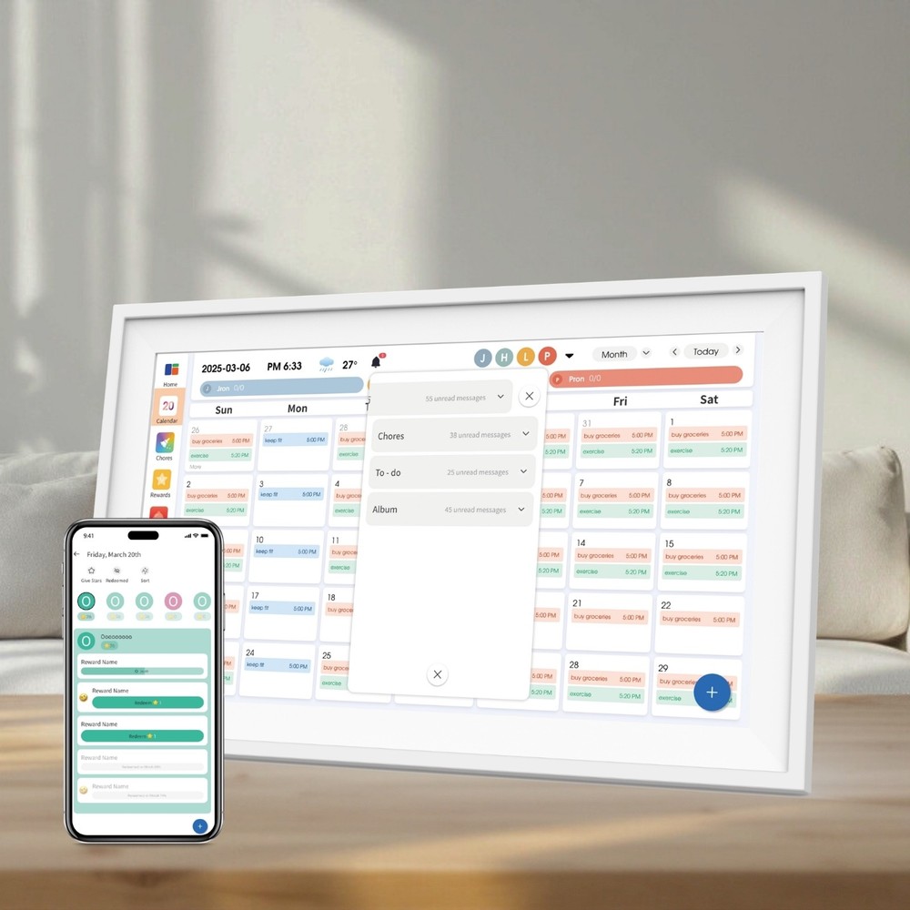 15-inch Wall Planner Digital Calendar & Chore Chart, Smart Touchscreen
