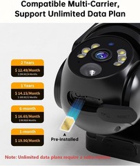 No WiFi Security Camera with Built-in 4G LTE SIM Card, 360° Panoramic View, 2K L