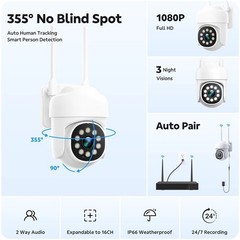 CAMCAMP 8PC PTZ WiFi Cameras 16CH 4K NVR Wireless Security Camera System Audio