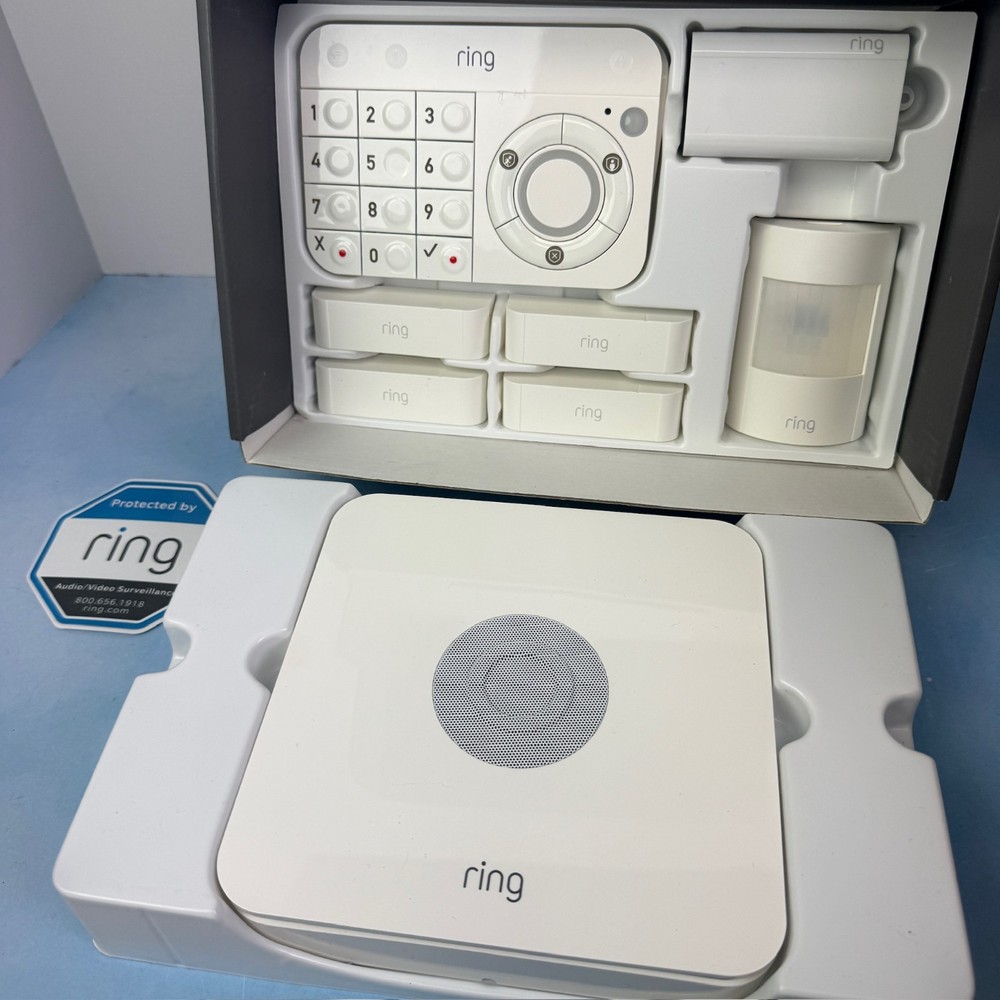 Ring Alarm Wireless Home Security 10 Kit (1st Gen) – White 4K11S7. Open Box
