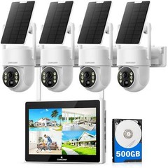 Home CCTV 4MP Outdoor Dome Solar Wireless Security Camera System with Monitor