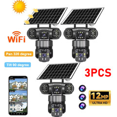 3 Lens 12MP Solar Battery Home Security Camera Outdoor Wifi Wireless PT CCTV USA