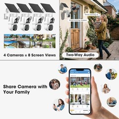 2K 10CH NVR 4-Cam Kit Dual Lens Solar Wireless Security Camera System Outdoor