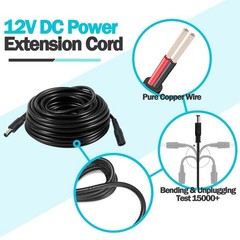 16ft DC Power Extension Cable 5.5mm x 2.1mm Male Female Cord 18AWG 12V 24V 10A