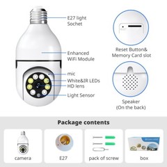 2X 360° 1080P IP E27 Light Bulb Camera WiFi IR Night SmartHome Wireless Security