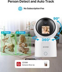 ZOSI PT Security WiFi Video Camera 3MP/4MP Remote View Baby Monitor 2-Way Audio