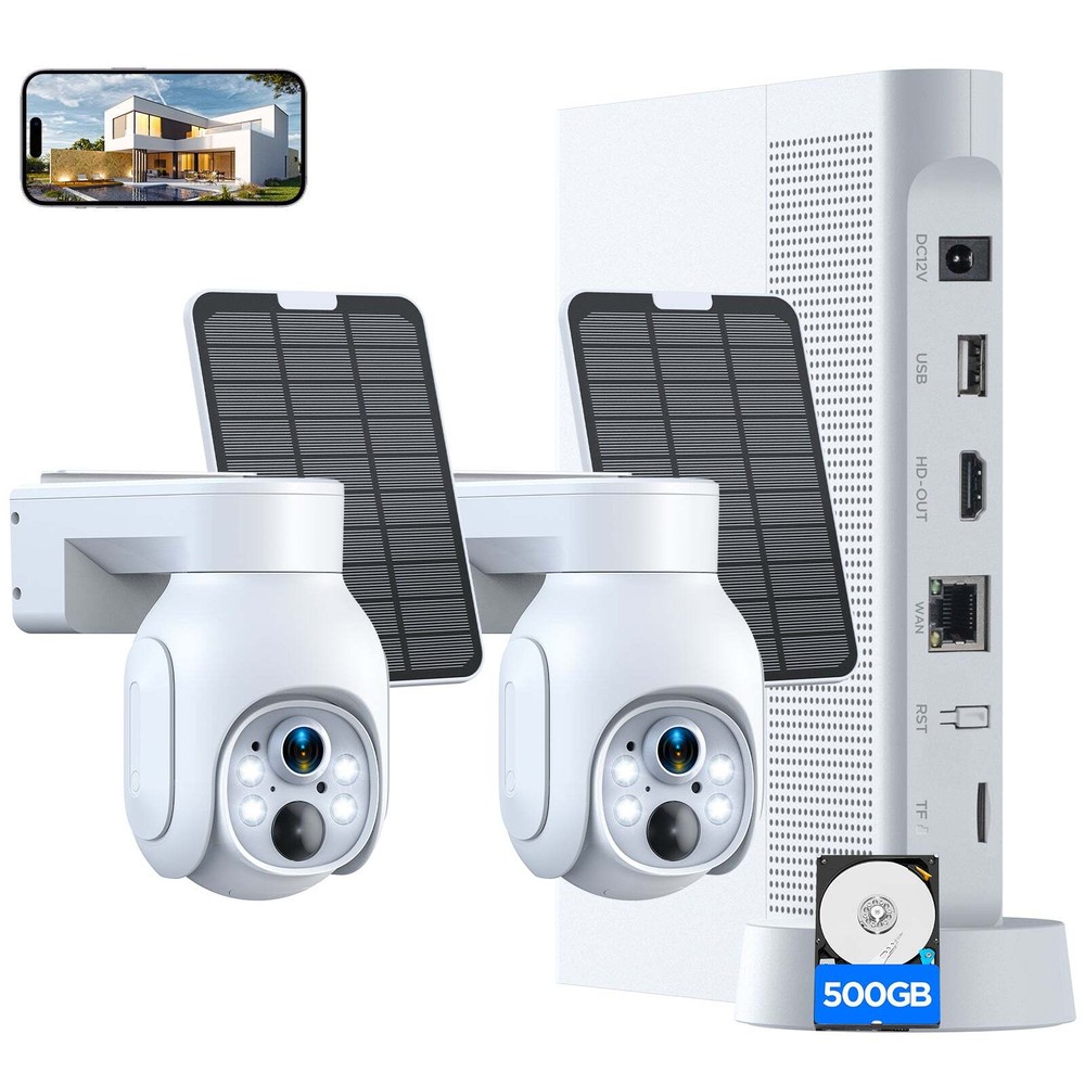 Wireless Solar Powered Security Camera System Outdoor 4MP PTZ Cameras NVR HDMI