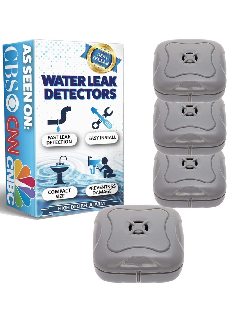 4 Pack Water Leak Detector 95 Db Flood Detection Alarm Sensor For Bathrooms Base