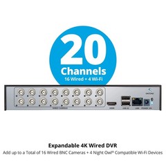 Night Owl DVR-FTD8-16 20-Channel 4K DVR w/16 Wired, 4 Wifi 2TB HD New Open Box
