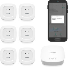 YoLink Water Leak Starter Kit: Hub + 6 Leak Sensor 1 (Silent), LoRa Long-Range,