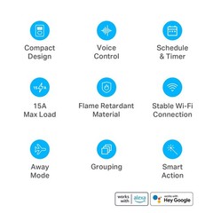 Smart Wi-Fi Outlet Mini 15A Voice Control Compatible with Alexa Google IFTTT