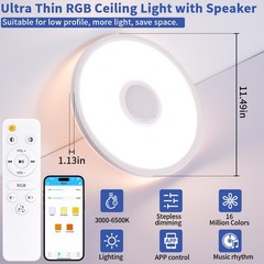 UprizeP RGB LED Ceiling Light, with Bluetooth Speaker, 24W 11.5 inch, White