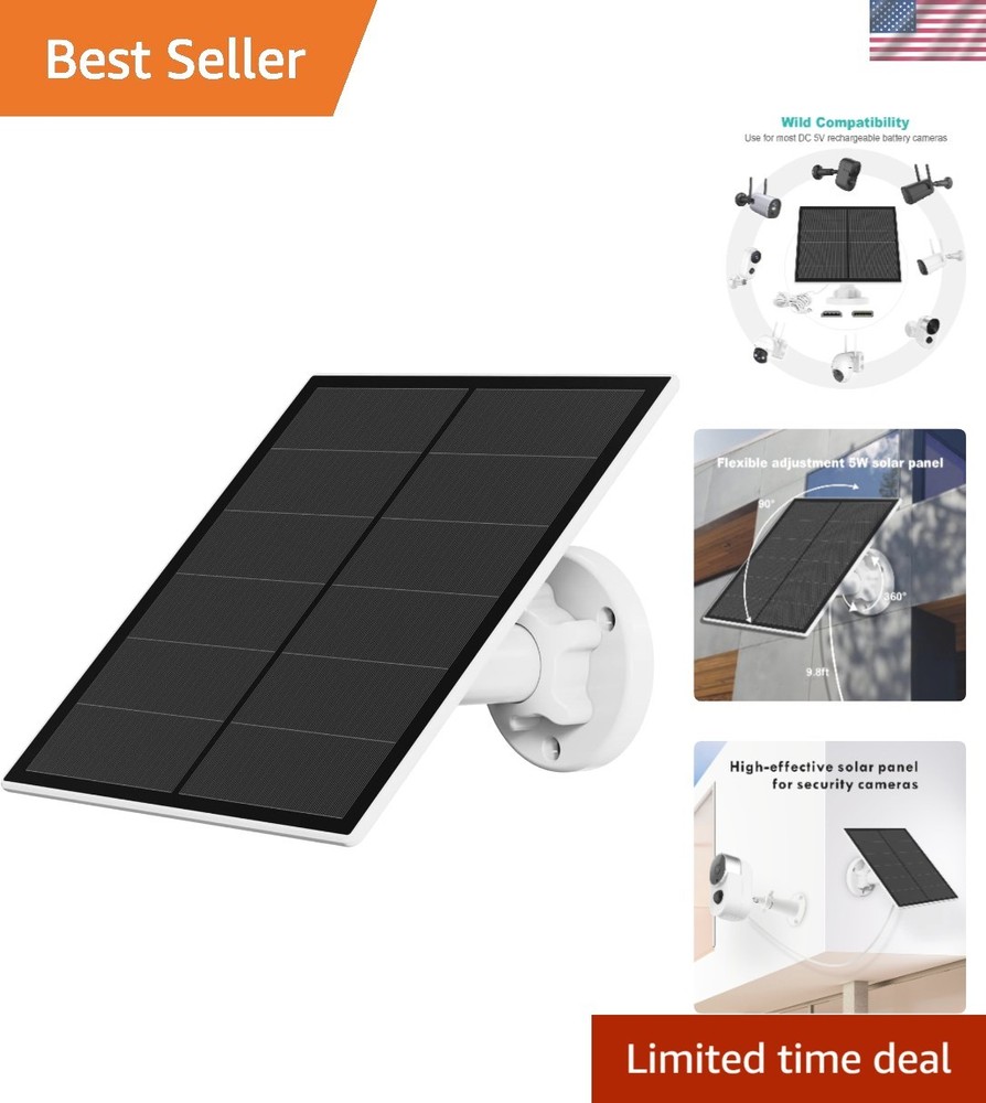 USB Solar Panel with 9.8ft Cable – 5W Power for Reliable Outdoor Camera Charging