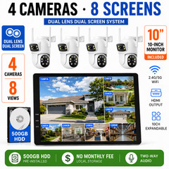 CAMCAMP Wireless Security Camera System with 10.1″ Monitor 4pcs 2K Dual Lens HDD