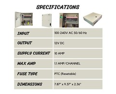 16 Channel 12V DC 10A with 18pcs DC Jack CCTV Power Supply for Security Camera