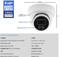 4MP PoE IP Turret Dome Camera 2.8mm Full Color w/ Audio IPC-Y4T28A-C