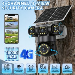 16MP 4G SIM Solar Security IP Camera Outdoor 4 Lens PTZ CCTV Motion Detection
