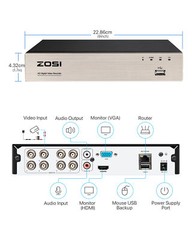 ZOSI 8CH Outdoor Dome Security Camera System 1080p with 5MP Lite DVR for Home