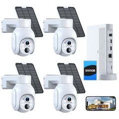 Wireless Solar Powered Security Camera System Outdoor 4MP PTZ Cameras NVR HDMI