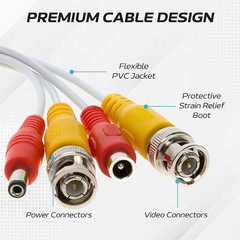 White Premade Siamese Cable BNC Video + DC Power Cord 10ft – 100ft Pack Lot