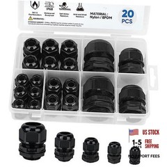 IP68 Waterproof Cable Gland Kit Nylon NPT Adjustable Cable 20 Pcs Black