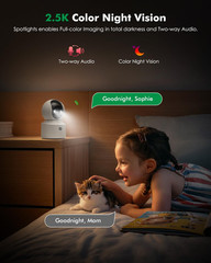 Battery Powered Indoor Camera Wireless 2 Pack, PTZ Pet Camera with 6000Mah Recha