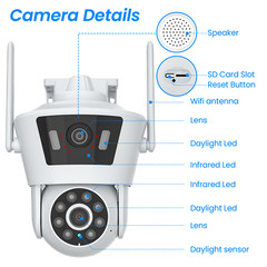ANRAN Dual Lens Security Camera Outdoor Wireless 4MP HD WiFi Pan/Tilt Home Audio
