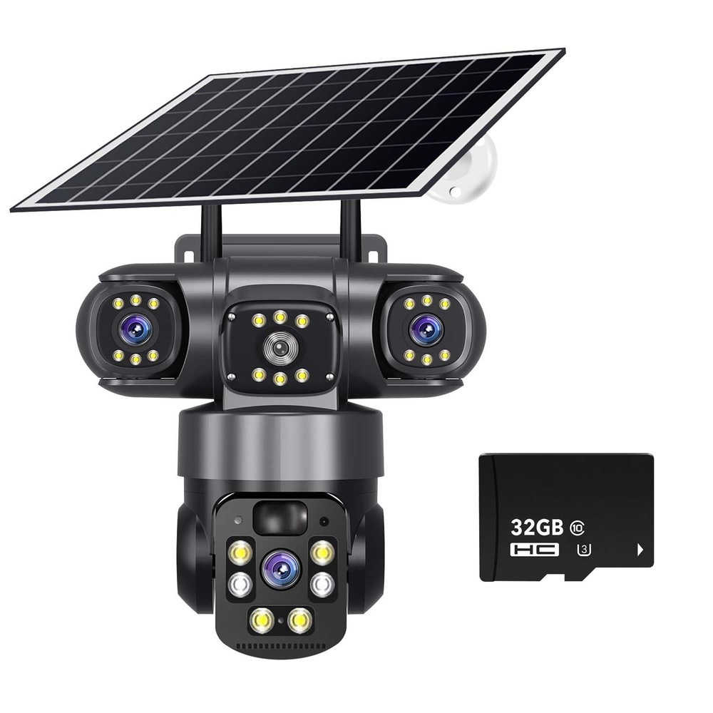 Outdoor Solar WiFi Camera Tri-Lens 9MP Night Vision IP Tracking Surveillance LOT
