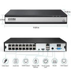 ZOSI 4K 8CH/16CH PoE NVR Smart Playback Network Remote View IP 2TB/4TB Recording