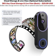 Smart 1080P Video Doorbell Camera with Doorbell Receiver, Live View, AI Human De