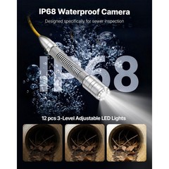 Drain Sewer Camera WiFi 65.6ft, 12LED IP68 Waterproof