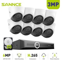 SANNCE 8CH NVR 3MP 5MP POE Security IP Camera System Outdoor Audio Recording AI
