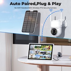 2K Wireless Solar Security Camera System Camcamp 10CH NVR Monitor 500GB HDD Kit