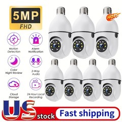 7PCS Light Bulb Security Camera 5MP WIFI 360° Color Wireless IR Motion Audio