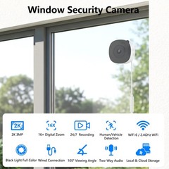 Wansview 2K Window Camera WIFI Security Camera Color Night Vision Ai Detection