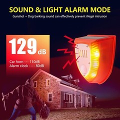 Solar Outdoor Motion Sensor Alarm-129db Dog Barking & Gunshot Sound USB Charge
