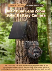 12X ZOOM 8MP 4G Solar Camera Dual lens Camouflage Color Outdoor Hunting Camera