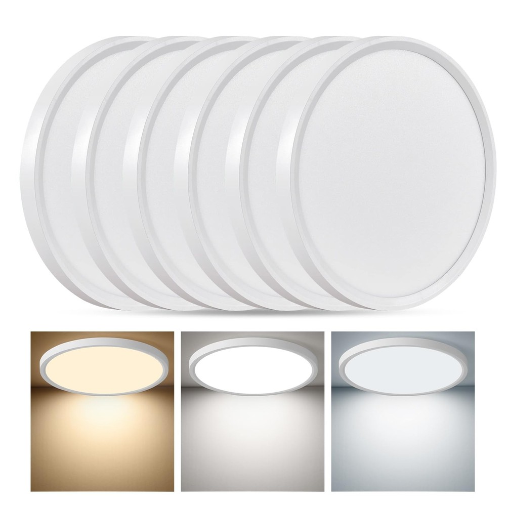 6PK 12 Inch LED Flush Mount Ceiling Light, 24W, 2520LM, 12inch-6PK, White