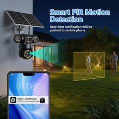 16MP 4G SIM Solar Security IP Camera Outdoor 4 Lens PTZ CCTV Motion Detection