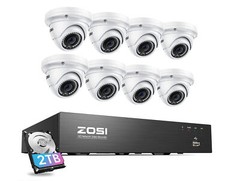ZOSI H.265+8CH 5MP PoE Wired Home Network Security Camera System 2TB HDD Record